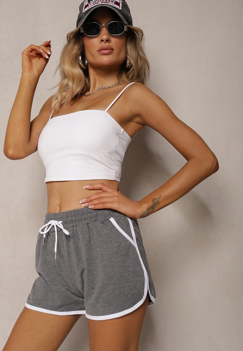 Ciemnoszare Szorty Dresowe z Dodatkiem Bawełny High Waist Wykończone Lamówką Mivorina 1