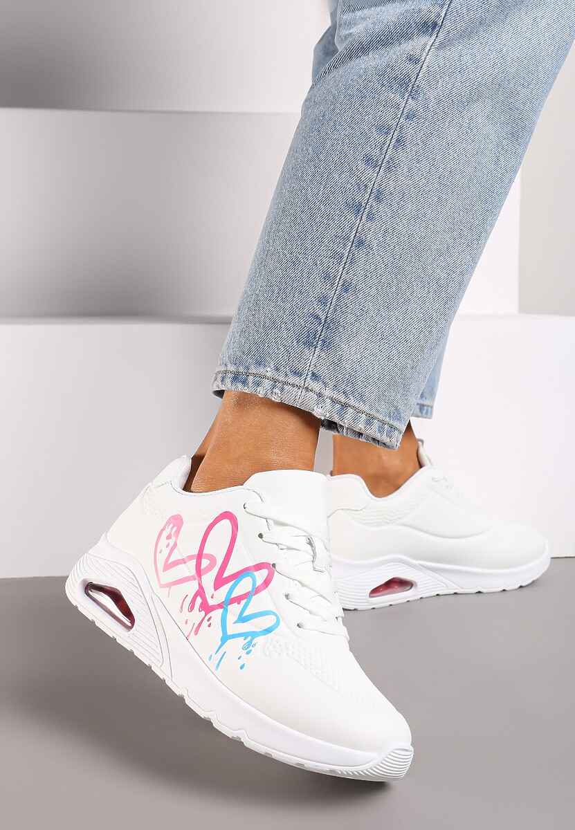 Białe Sneakersy na Płaskiej Podeszwie z Motywem Serc Navalina 2