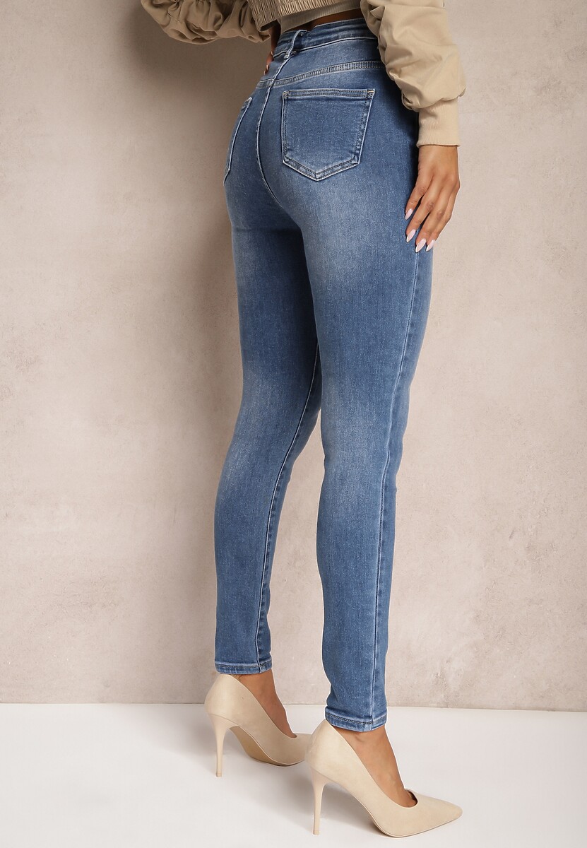 Niebieskie Jeansy Skinny High Waist z Bawełny Ozdobione Podwiniętymi Nogawkami Naviseni 3