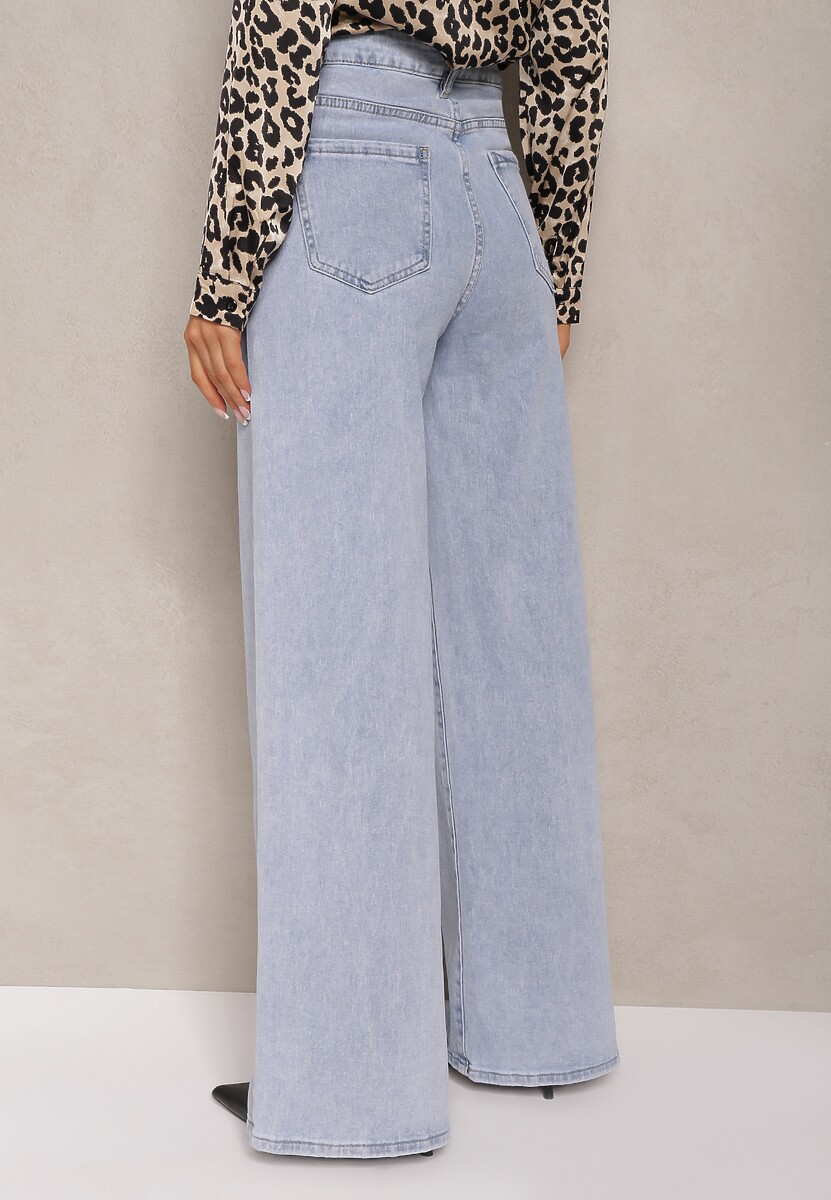 Jasnoniebieskie Jeansy z Bawełny o Szerokich Nogawkach High Waist Navitnes 3