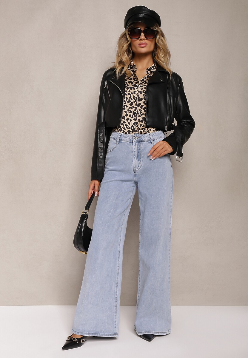 Jasnoniebieskie Jeansy z Bawełny o Szerokich Nogawkach High Waist Navitnes 1