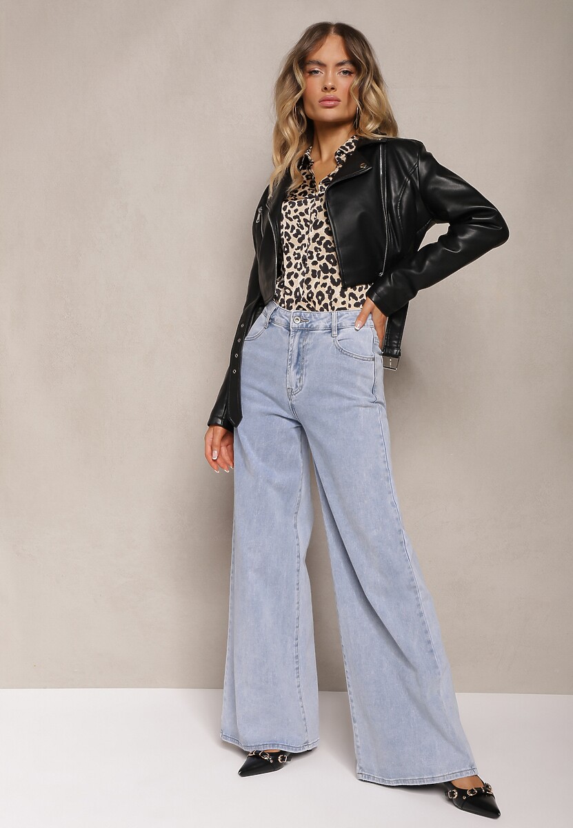 Jasnoniebieskie Jeansy z Bawełny o Szerokich Nogawkach High Waist Navitnes 2