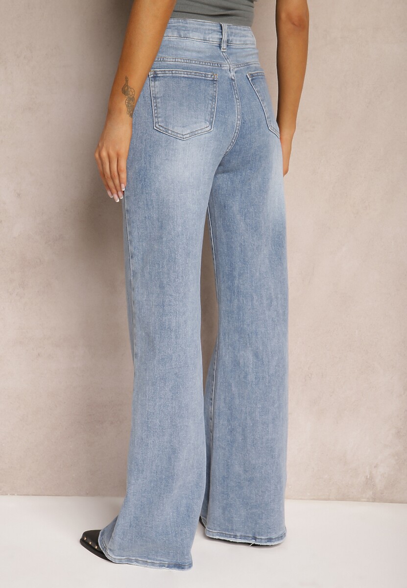 Jasnoniebieskie Jeansy z Bawełny High Waist o Szerokich Nogawkach Naviseas 3