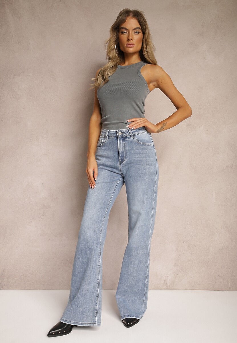 Jasnoniebieskie Jeansy z Bawełny High Waist o Szerokich Nogawkach Naviseas 2