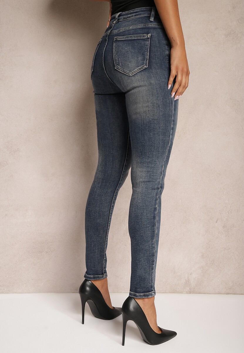 Granatowe Skinny Jeansy z Bawełny High Waist Navittha 3
