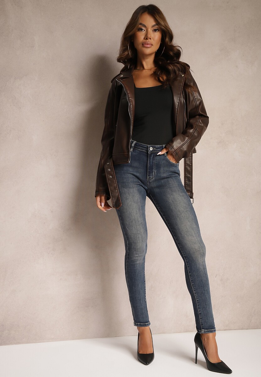 Granatowe Skinny Jeansy z Bawełny High Waist Navittha 1