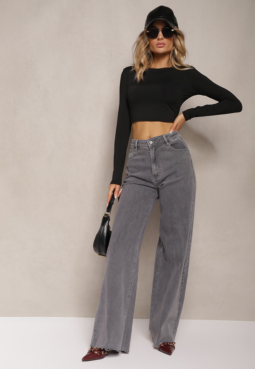 Ciemnoszare Bawełniane Szerokie Jeansy High Waist Navillo 1