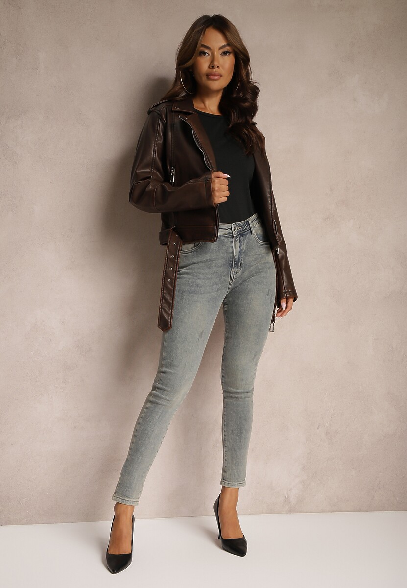 Ciemnoszare Skinny Jeansy z Bawełny High Waist Navilare 1