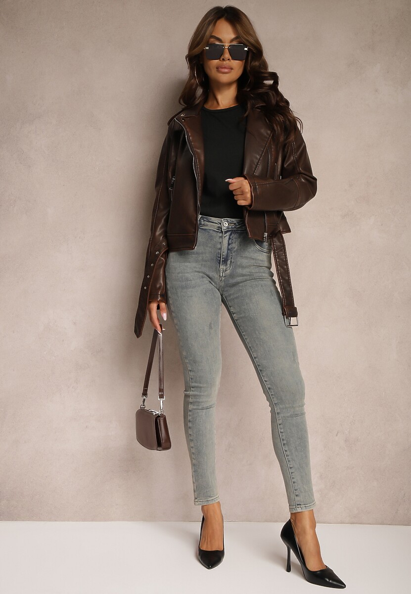 Ciemnoszare Skinny Jeansy z Bawełny High Waist Navilare 2