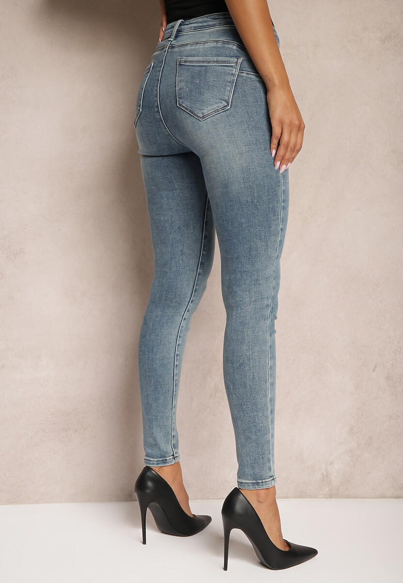 Niebieskie Jeansy Push Up o Kroju Slim High Waist z Dodatkiem Bawełny Evrinda 3