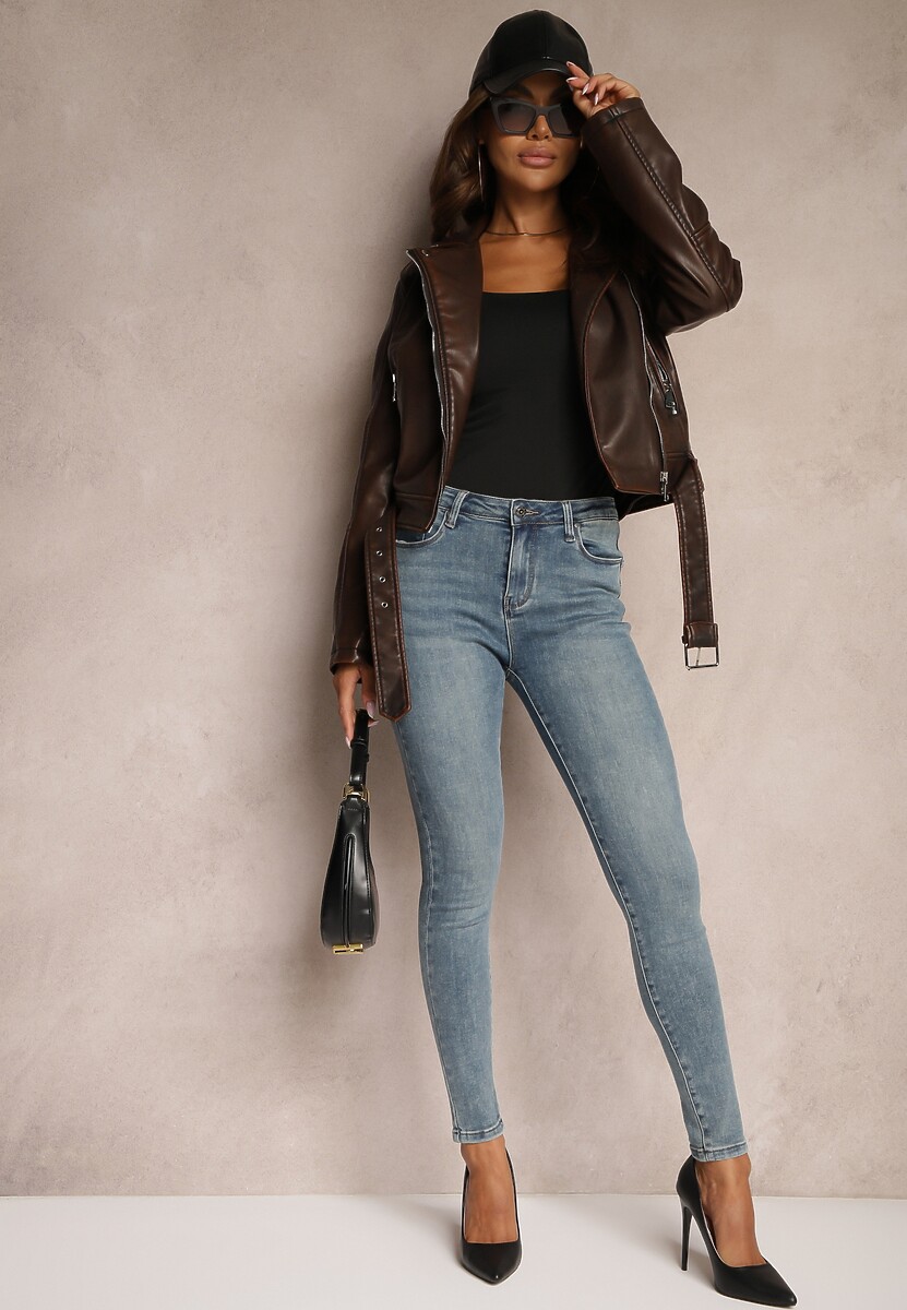 Niebieskie Jeansy Push Up o Kroju Slim High Waist z Dodatkiem Bawełny Evrinda 2