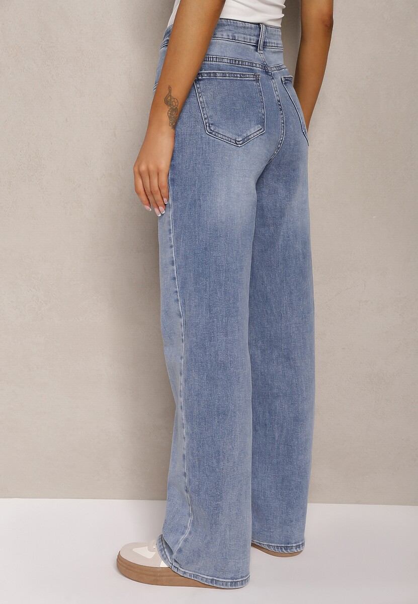 Jasnoniebieskie Szerokie Jeansy z Dodatkiem Bawełny High Waist Otharia 3