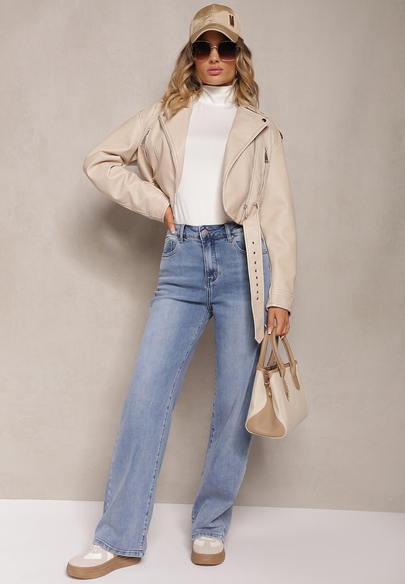 Jasnoniebieskie Szerokie Jeansy z Dodatkiem Bawełny High Waist Otharia 1