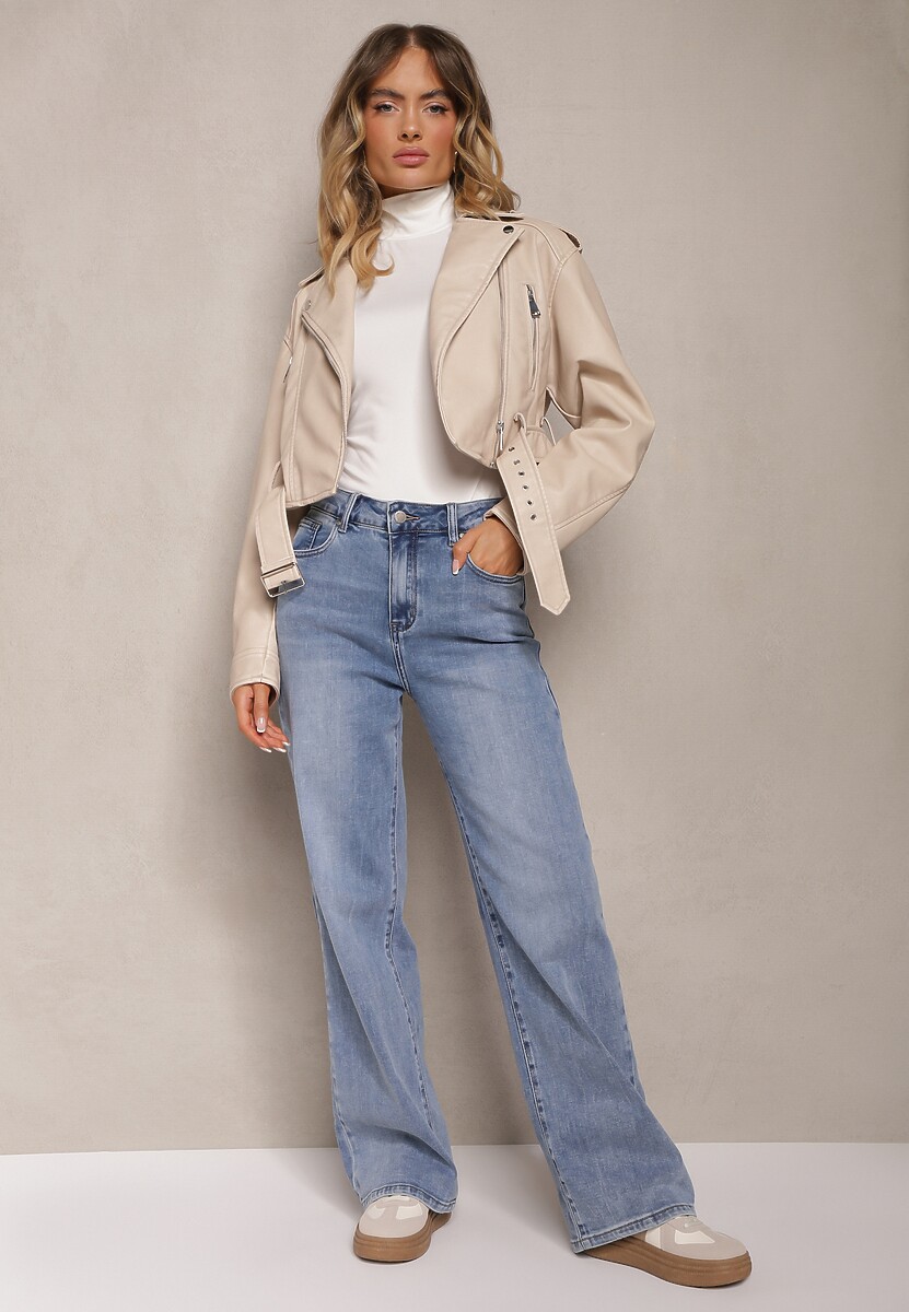 Jasnoniebieskie Szerokie Jeansy z Dodatkiem Bawełny High Waist Otharia 2