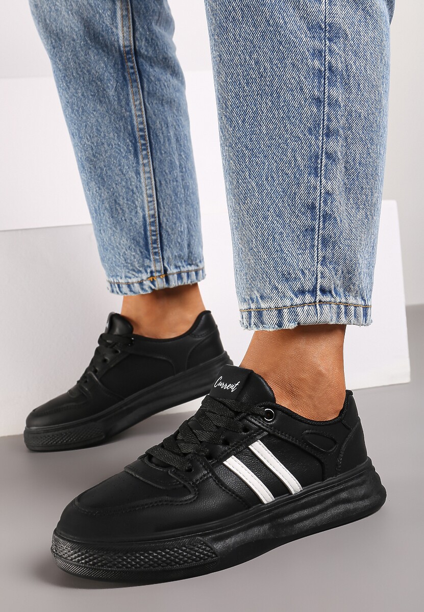 Czarno-Białe Płaskie Sneakersy Wykończone Paskami Walleria 3