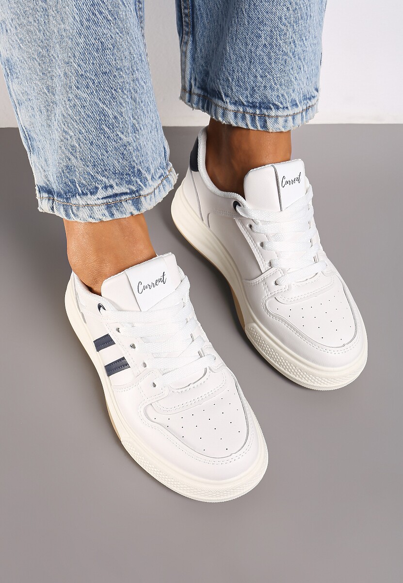Biało-Niebieskie Płaskie Sneakersy Wykończone Paskami Walleria 3