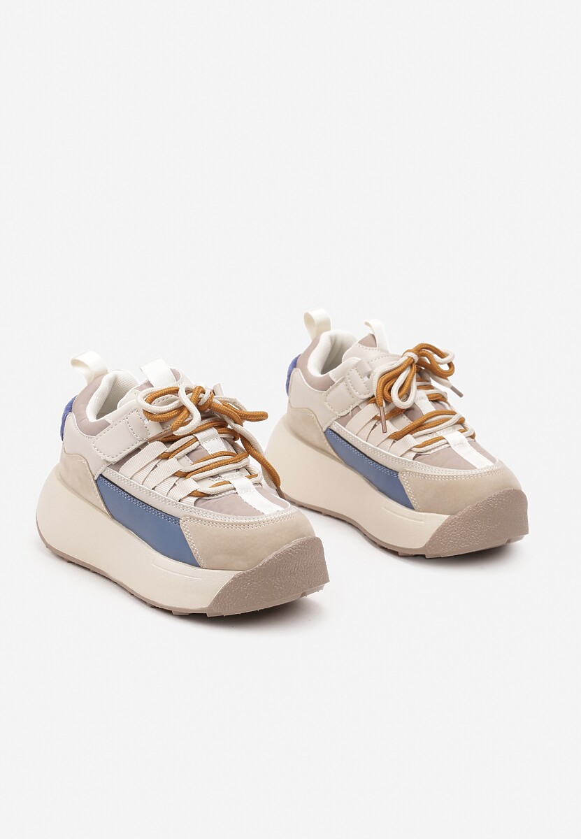 Ciemnobeżowe Buty Sportowe Sneakersy na Platformie ze Sznurowaniem Piricea 2