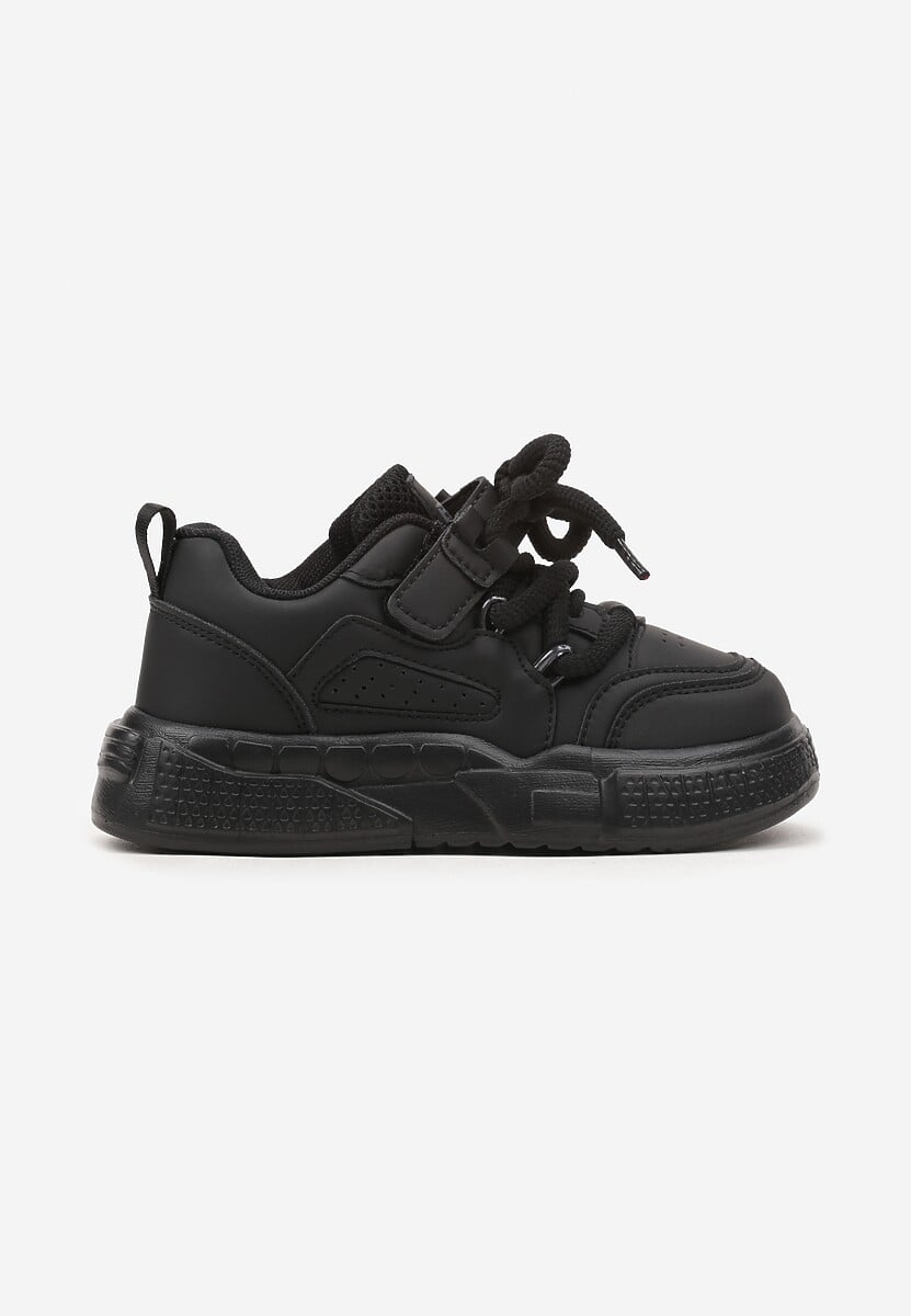 Czarne Buty Sportowe Sneakersy ze Skórzaną Wkładką i Grubą Podeszwą Zapinane na Rzep Pezilda 1
