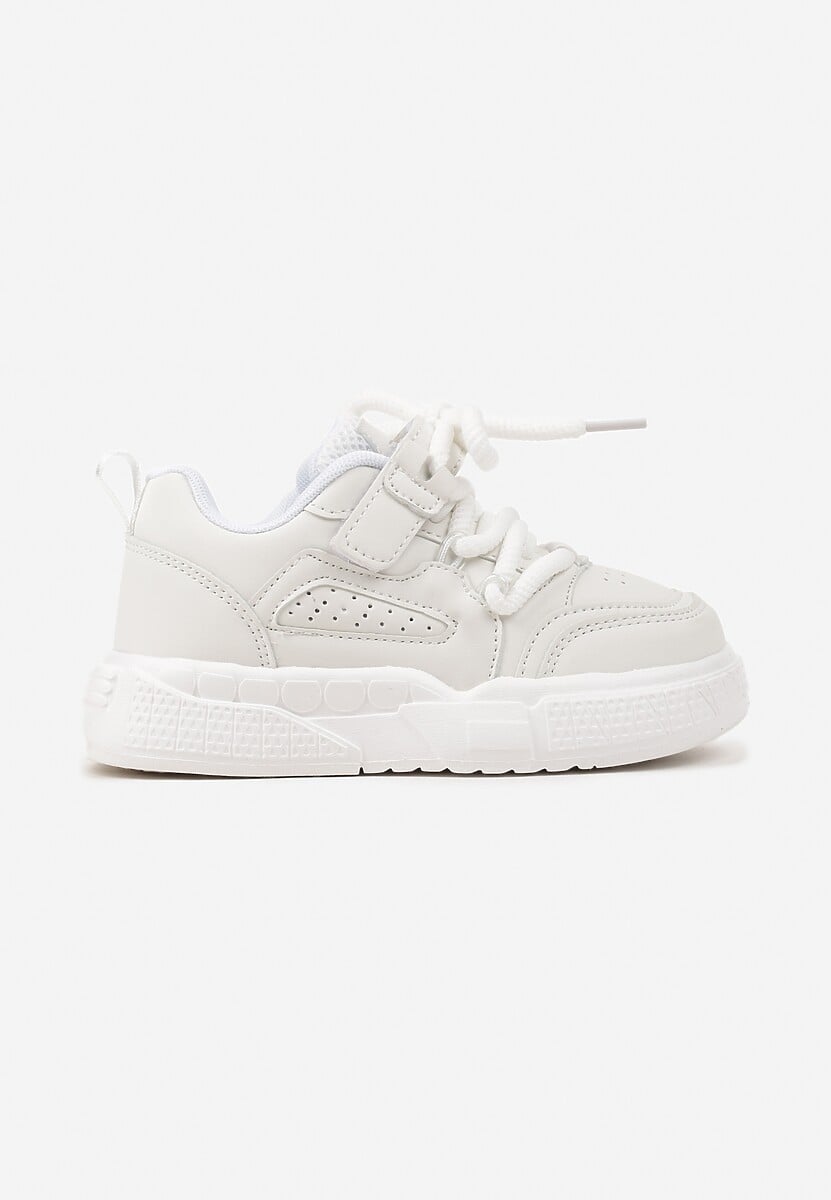 Białe Buty Sportowe Sneakersy ze Skórzaną Wkładką i Grubą Podeszwą Zapinane na Rzep Pezilda 1