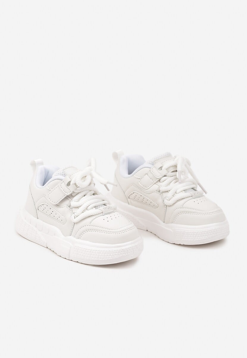 Białe Buty Sportowe Sneakersy ze Skórzaną Wkładką i Grubą Podeszwą Zapinane na Rzep Pezilda 2