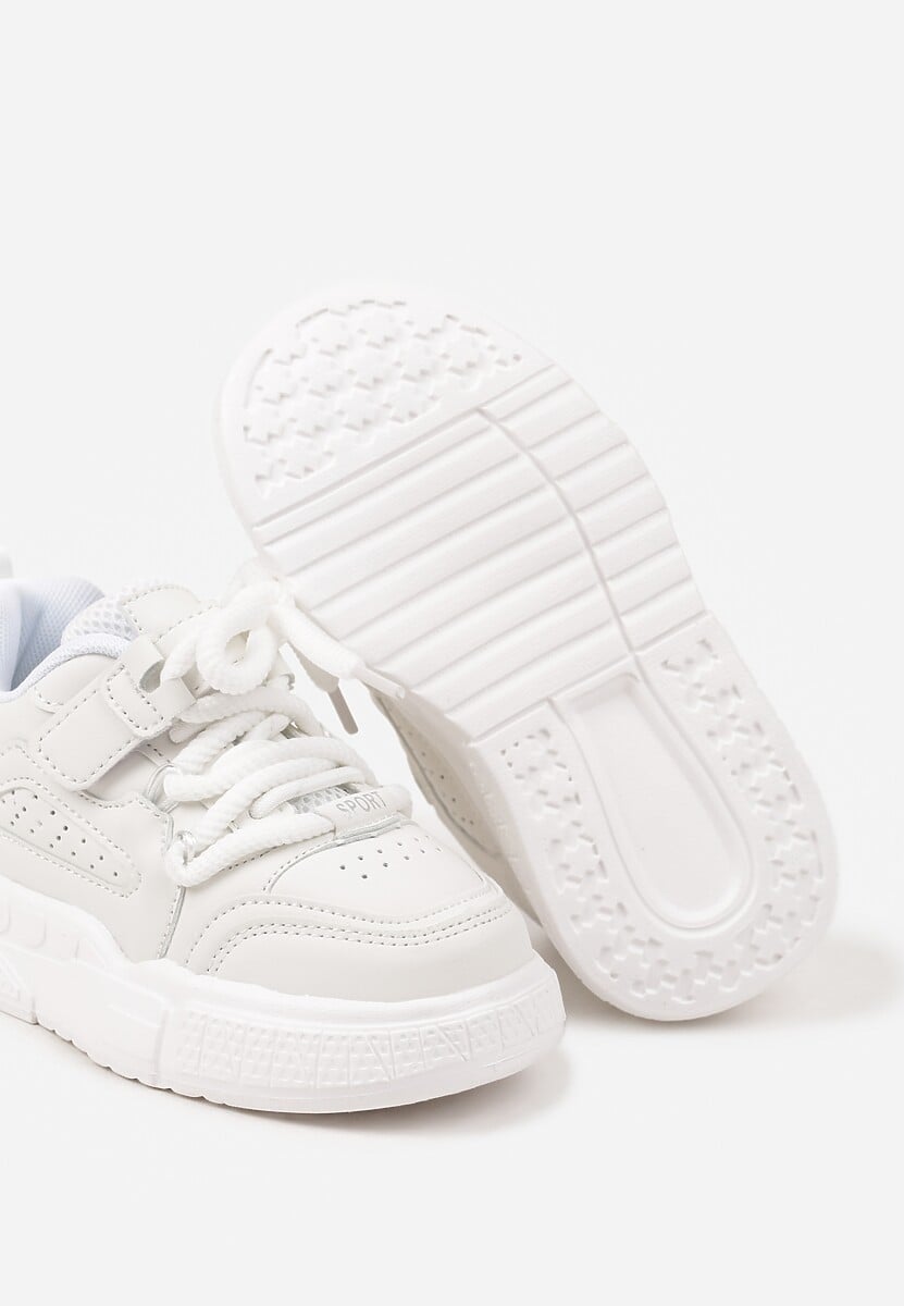 Białe Buty Sportowe Sneakersy ze Skórzaną Wkładką i Grubą Podeszwą Zapinane na Rzep Pezilda 3