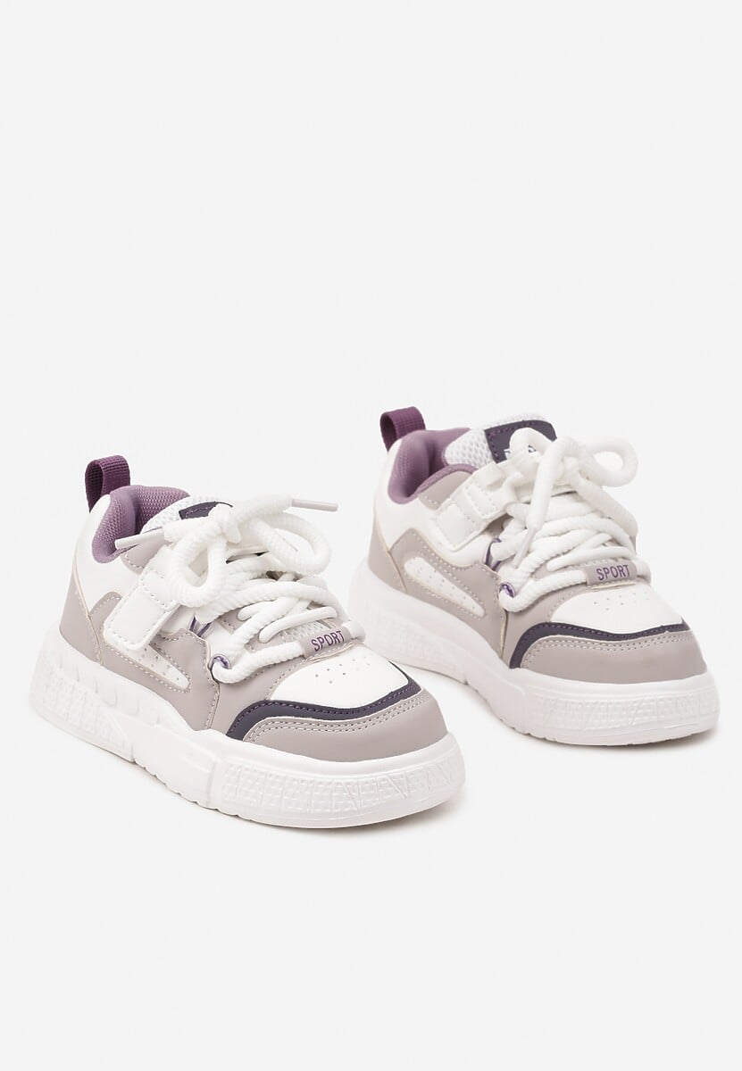 Biało-Fioletowe Buty Sportowe Sneakersy ze Skórzaną Wkładką i Grubą Podeszwą Zapinane na Rzep Pezilda 2
