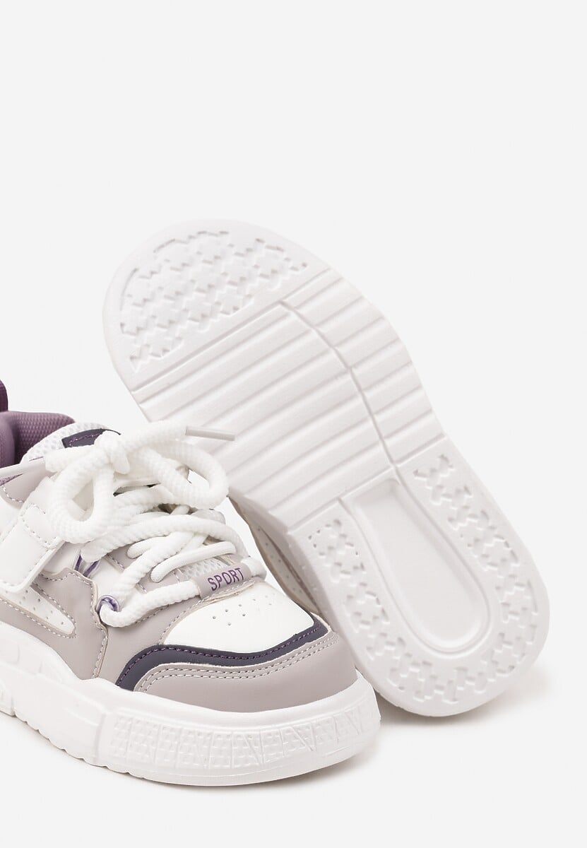 Biało-Fioletowe Buty Sportowe Sneakersy ze Skórzaną Wkładką i Grubą Podeszwą Zapinane na Rzep Pezilda 3