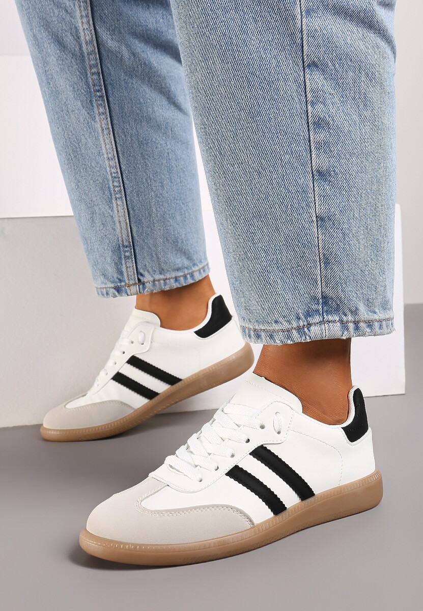 Biało-Czarne Casualowe Sneakersy na Płaskiej Podeszwie z Paskami Jereria 1