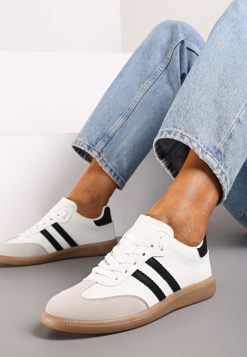 Biało-Czarne Casualowe Sneakersy na Płaskiej Podeszwie z Paskami Jereria 2