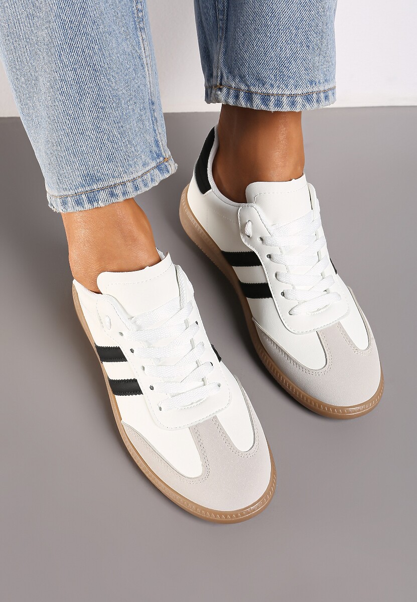 Biało-Czarne Casualowe Sneakersy na Płaskiej Podeszwie z Paskami Jereria 3