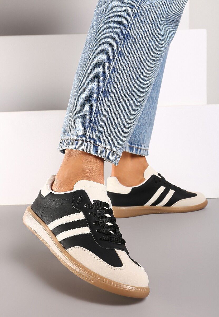 Czarne Casualowe Sneakersy na Płaskiej Podeszwie z Paskami Jereria 1