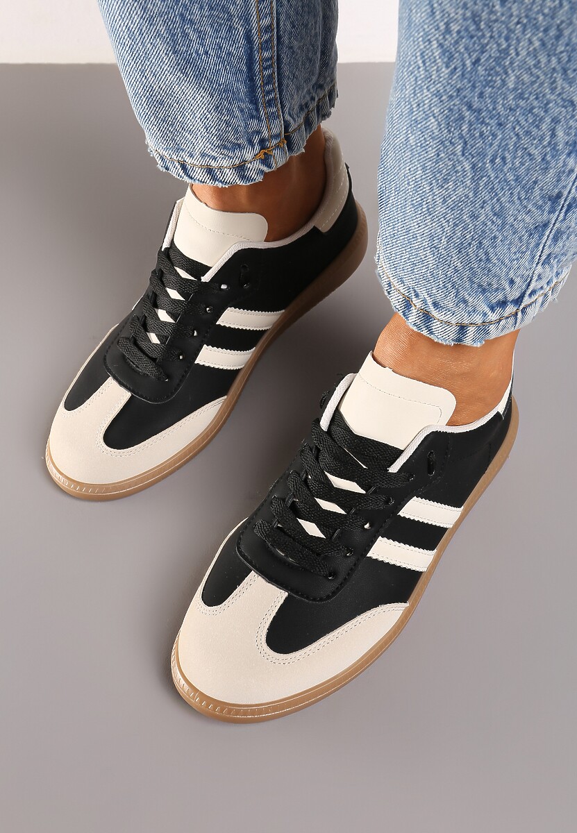 Czarne Casualowe Sneakersy na Płaskiej Podeszwie z Paskami Jereria 3