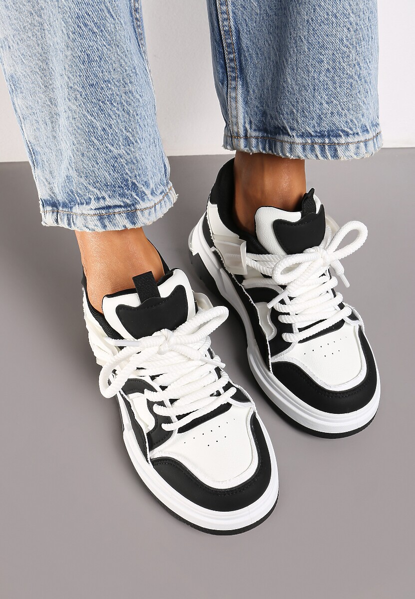 Czarne Sznurowane Sneakersy na Płaskiej Podeszwie Eviline 3