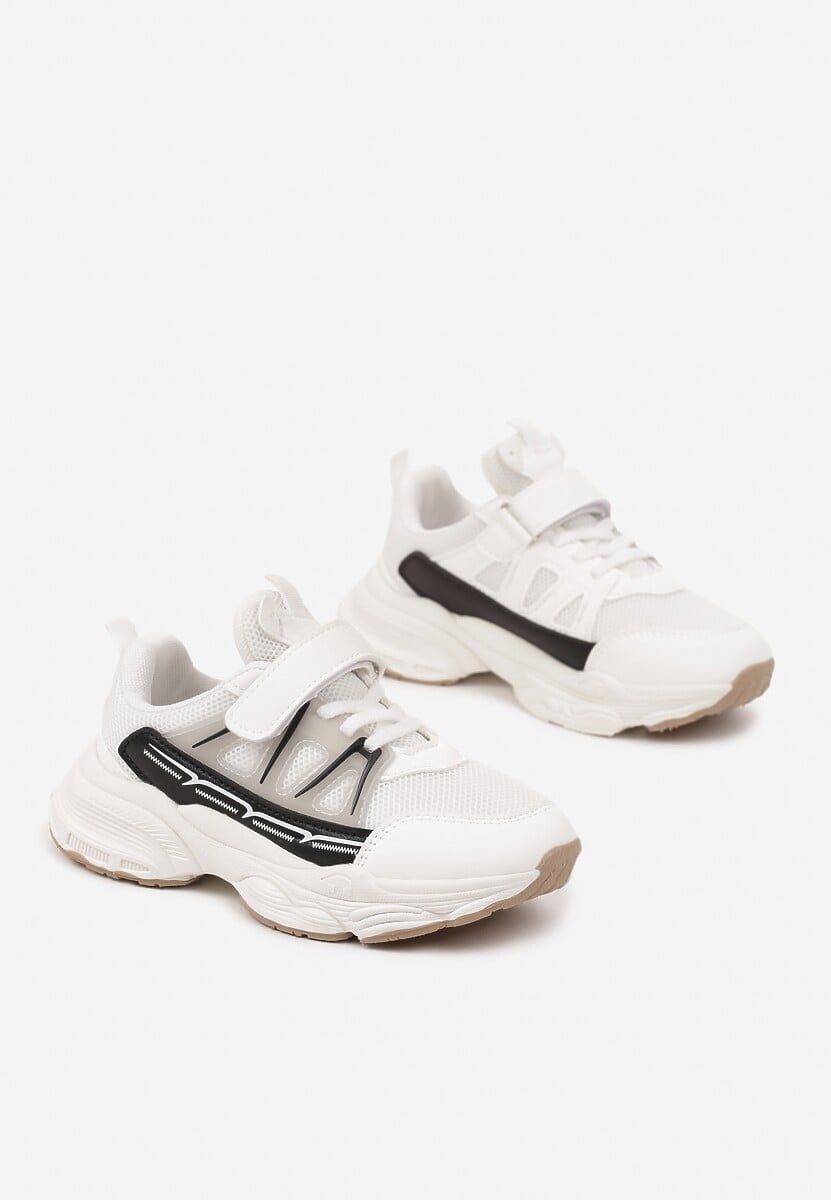 Białe Buty Sportowe Sneakersy na Grubej Tłoczonej Podeszwie Zapinane na Rzep Zanovia 2
