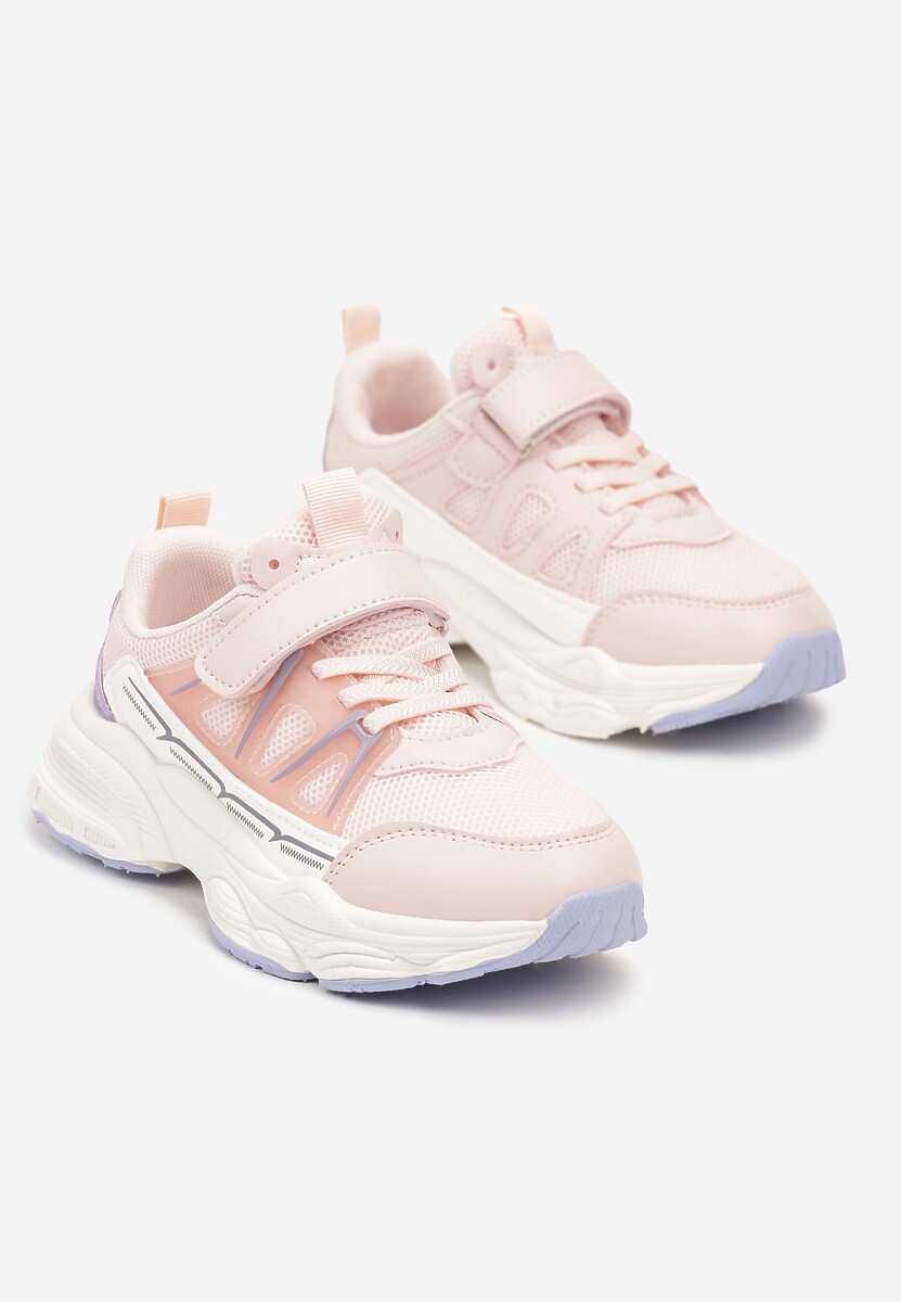 Różowe Buty Sportowe Sneakersy na Grubej Tłoczonej Podeszwie Zapinane na Rzep Zanovia 2