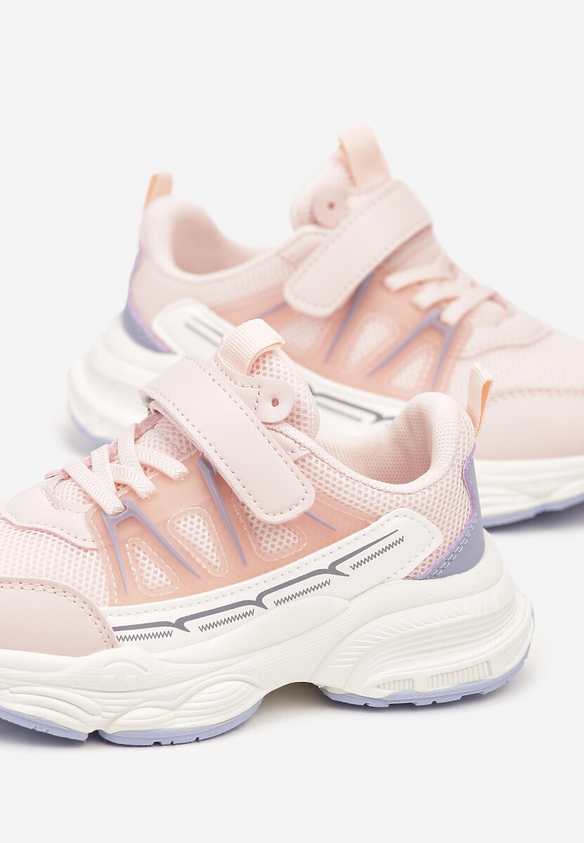 Różowe Buty Sportowe Sneakersy na Grubej Tłoczonej Podeszwie Zapinane na Rzep Zanovia 3