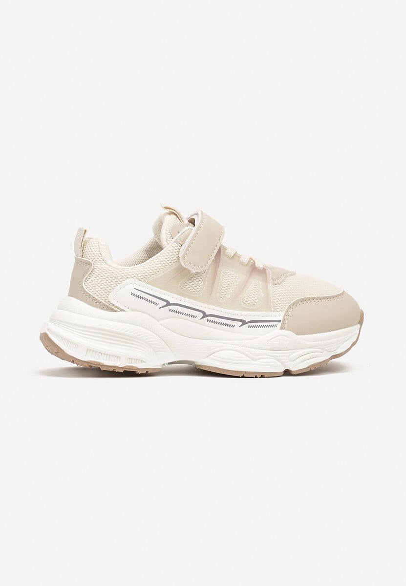Beżowe Buty Sportowe Sneakersy na Grubej Tłoczonej Podeszwie Zapinane na Rzep Zanovia 1