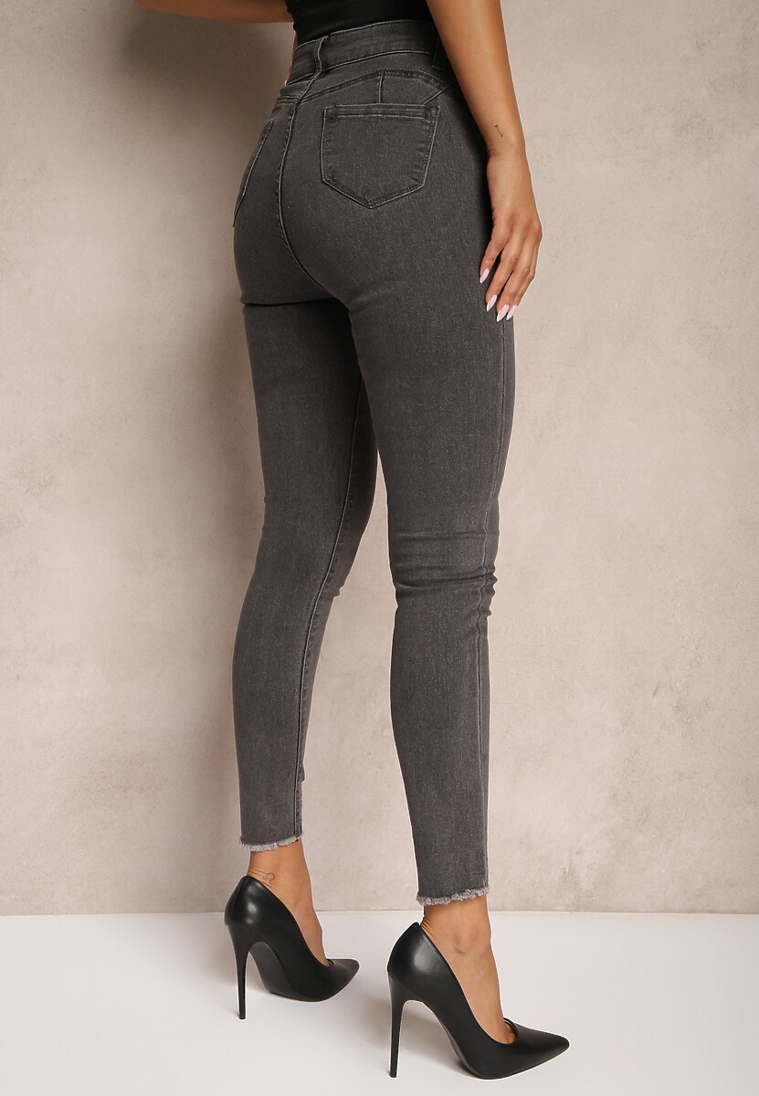 Szare Jeansy o Fasonie Skinny z Brokatem i Przetarciami Nevelica 3