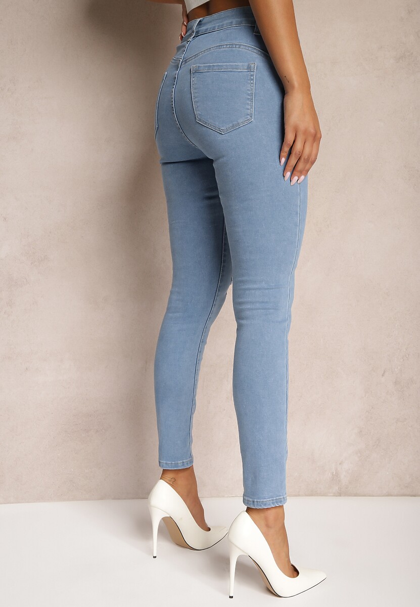 Niebieskie Jeansy Skinny Wykończone Przetarciami i Dziurami Evilenn 3