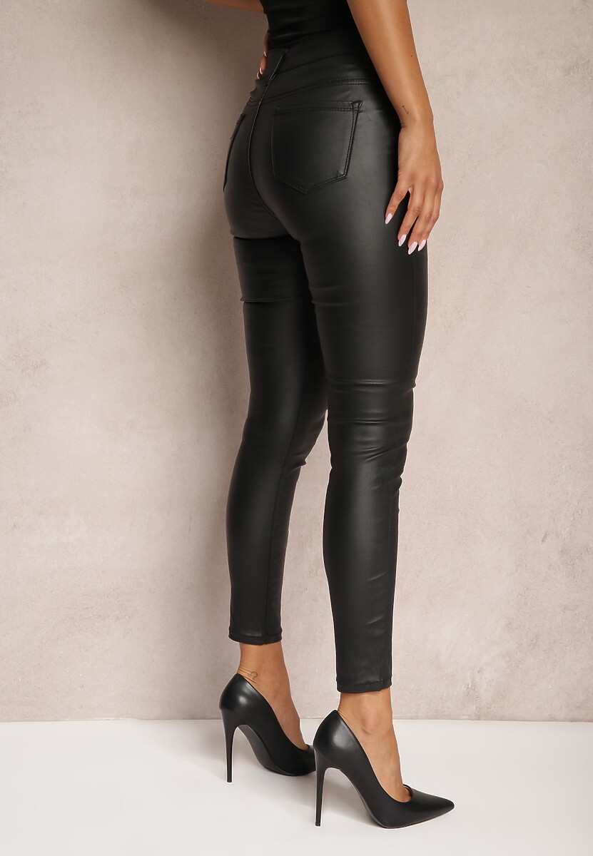 Czarne Spodnie Skinny High Waist z Dodatkiem Bawełny z Ekoskóry Nevitae 3