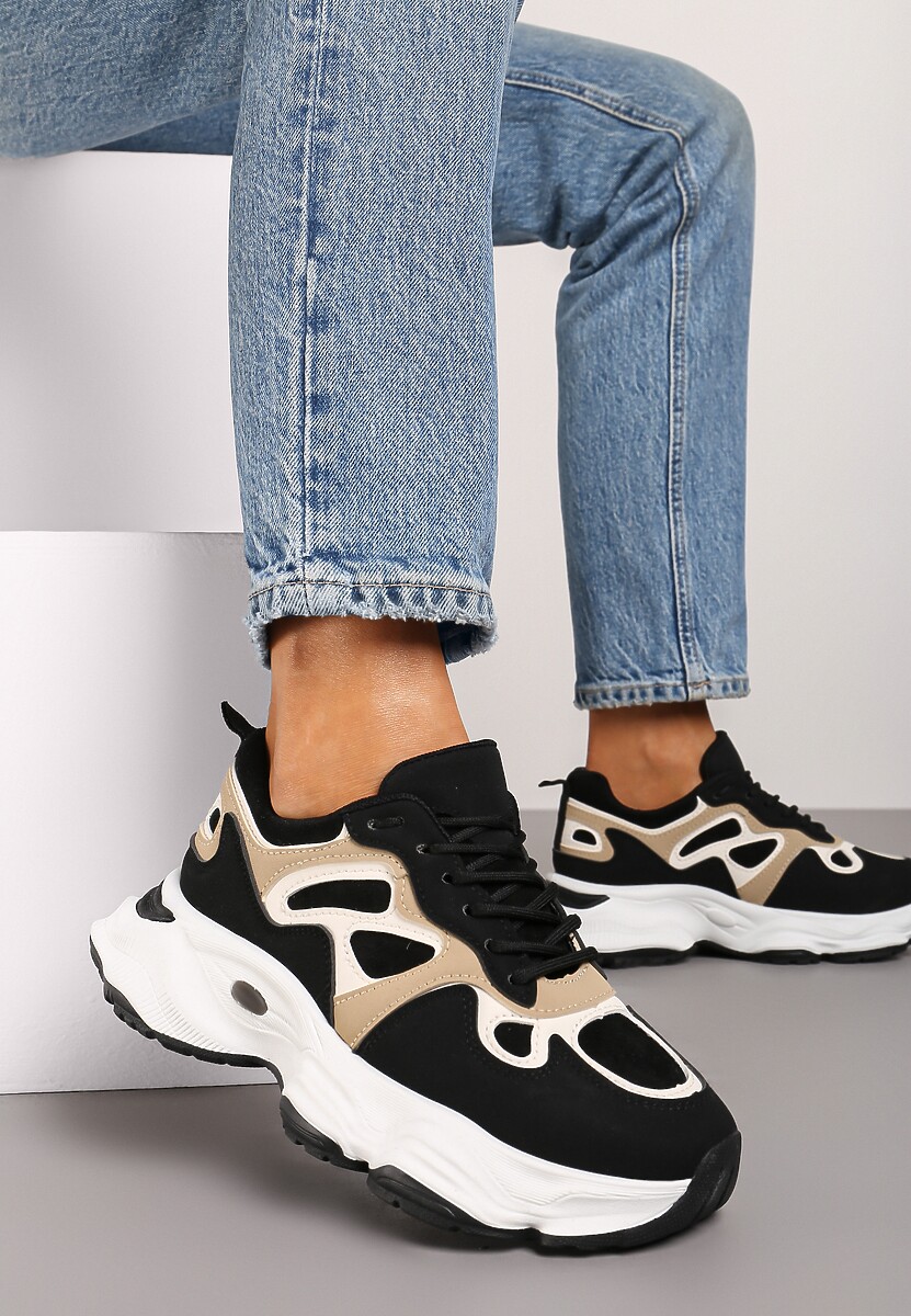 Czarne Casualowe Sneakersy na Platformie z Geometrycznym Motywem Mevalise 1