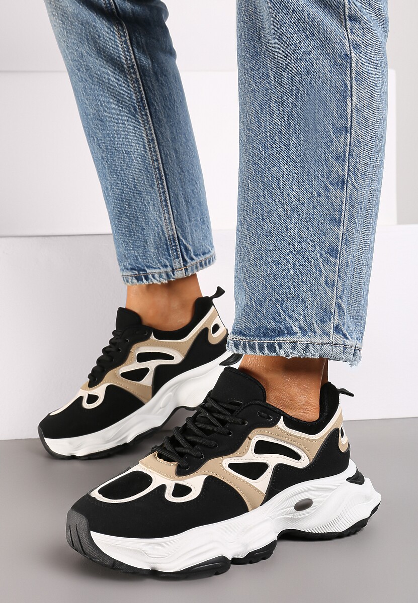 Czarne Casualowe Sneakersy na Platformie z Geometrycznym Motywem Mevalise 2