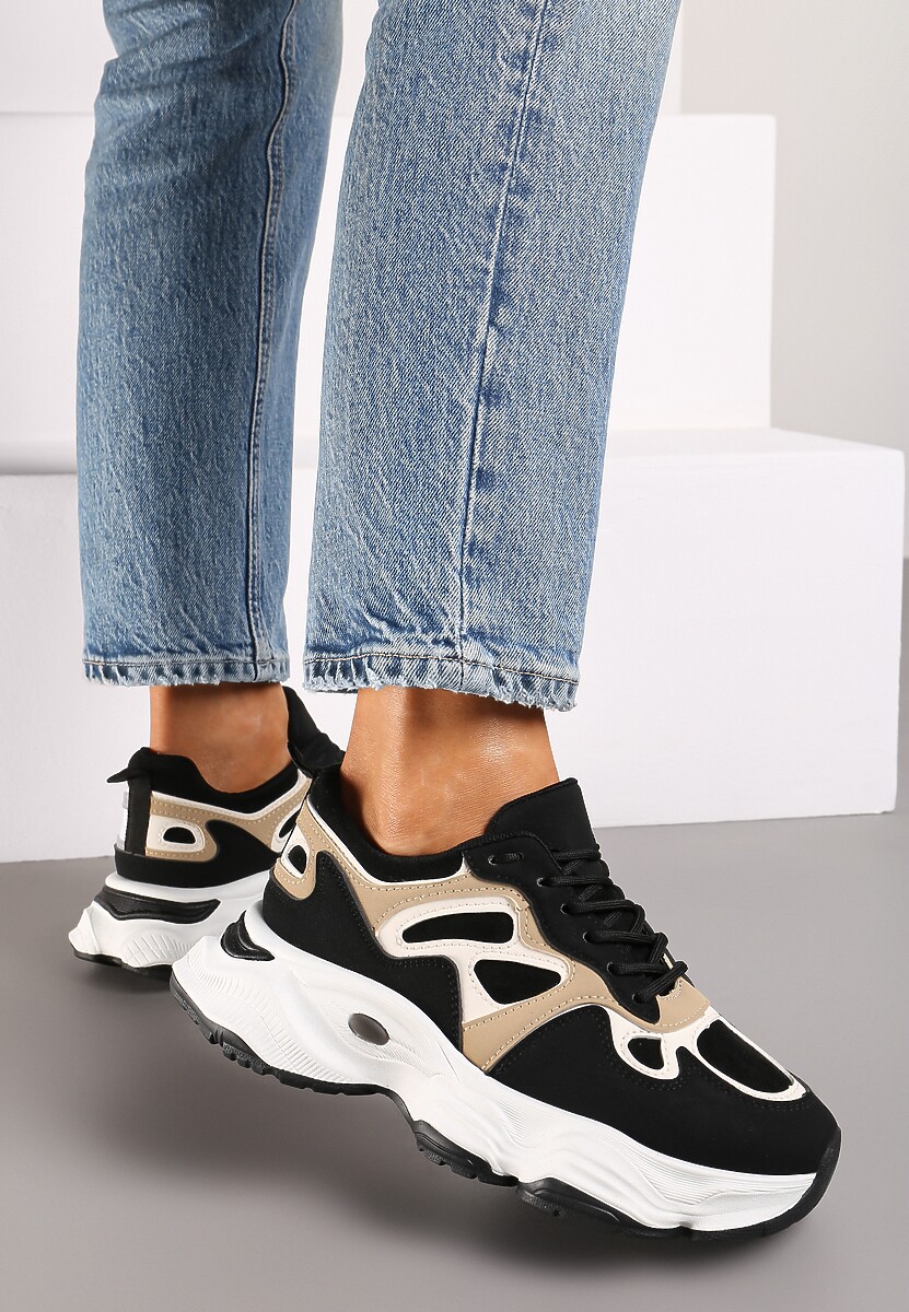 Czarne Casualowe Sneakersy na Platformie z Geometrycznym Motywem Mevalise 3