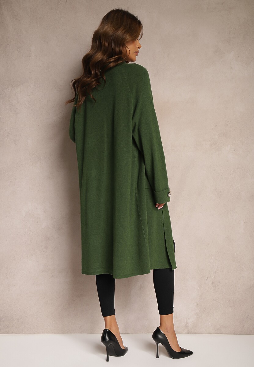 Zielony Kardigan z Wiskozą i Modalem Ozdobiony na Rękawach Guzikami Velestra 3