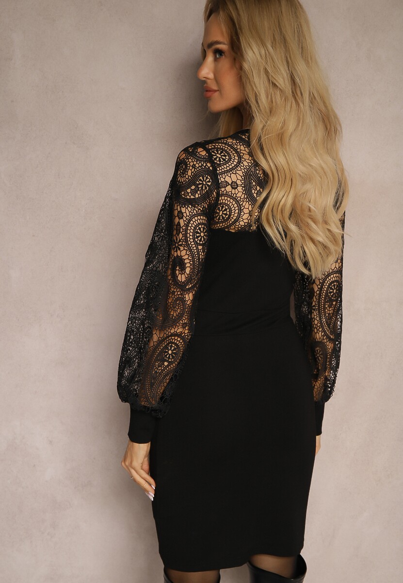 Czarna Sukienka Retro z Ażurową Koronką Paisley Nevettiana 3