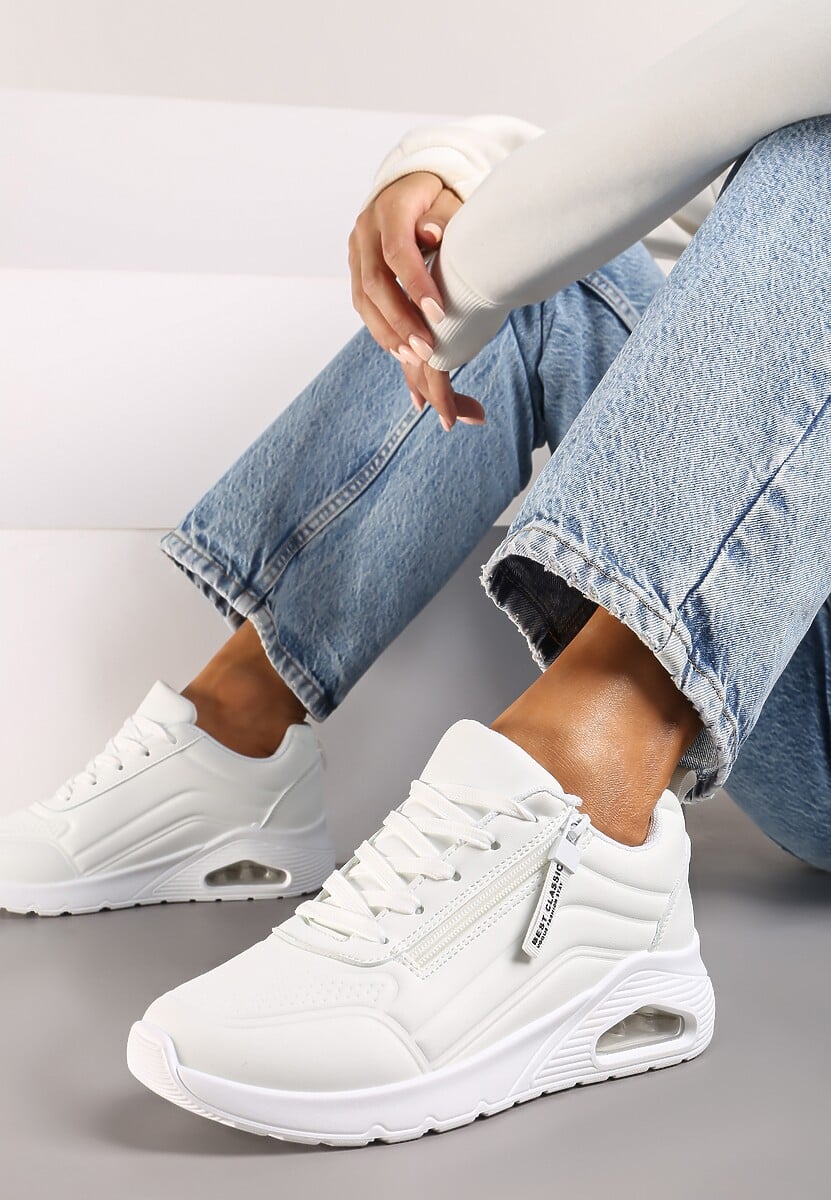 Białe Sneakersy na Platformie z Przezroczystą Wstawką i Suwakiem z Napisami Valentinae 1