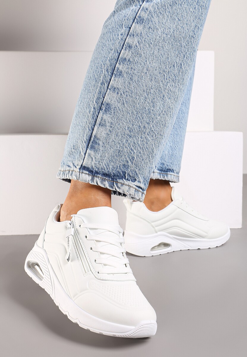 Białe Sneakersy na Platformie z Przezroczystą Wstawką i Suwakiem z Napisami Valentinae 2