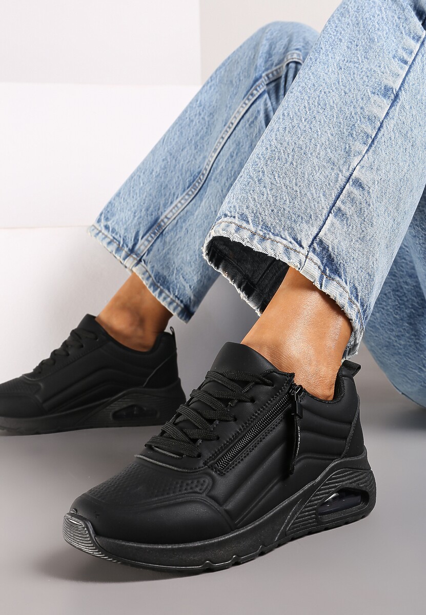 Czarne Sneakersy na Platformie z Przezroczystą Wstawką i Suwakiem z Napisami Valentinae 2