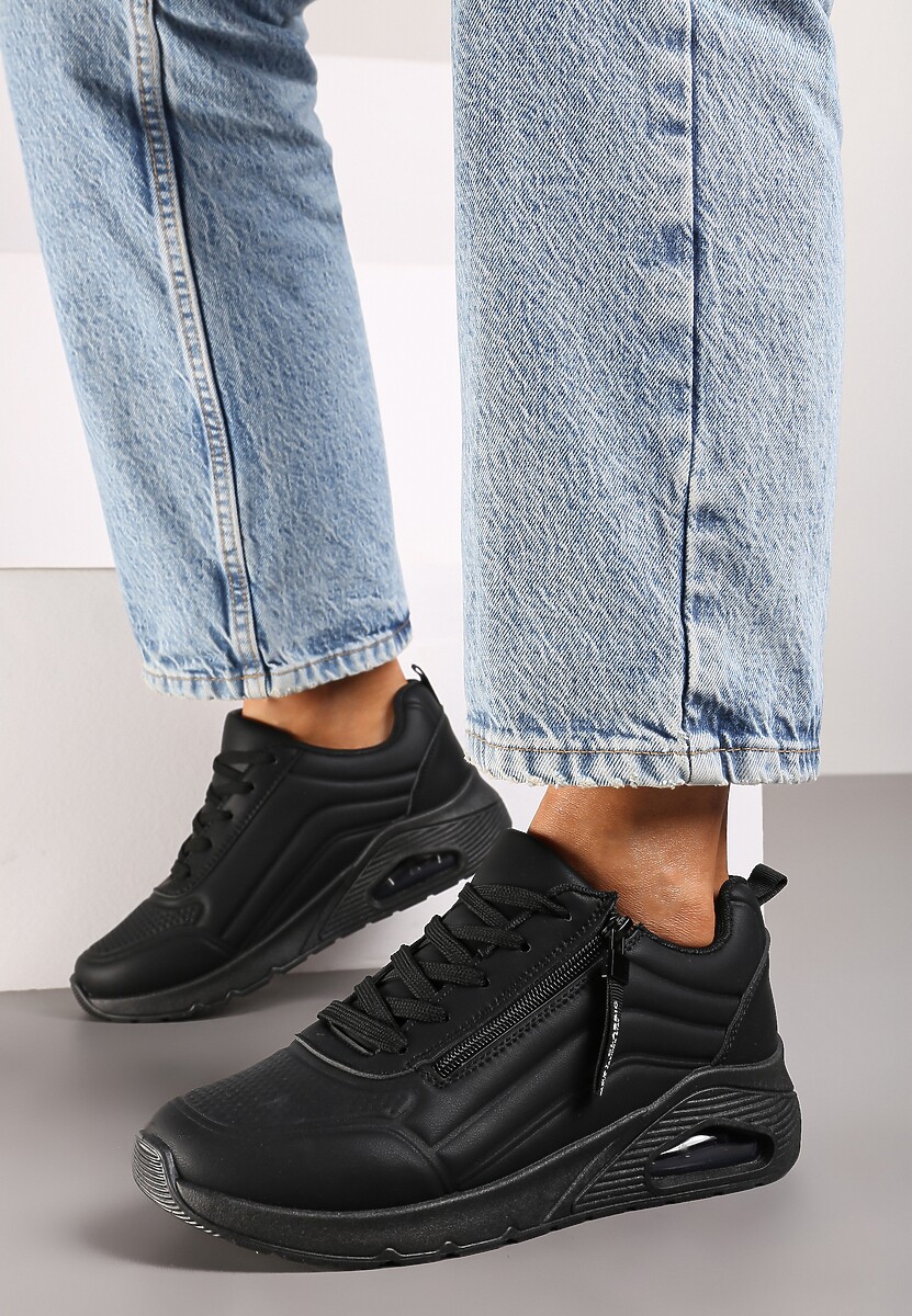 Czarne Sneakersy na Platformie z Przezroczystą Wstawką i Suwakiem z Napisami Valentinae 3