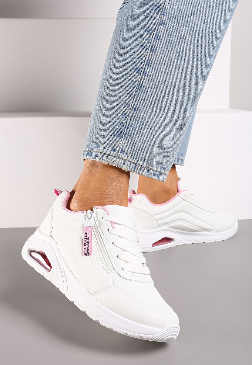 Biało-Różowe Sneakersy na Platformie z Przezroczystą Wstawką i Suwakiem z Napisami Valentinae 1